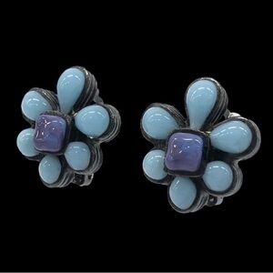 Chanel Vintage Blue and Purple Gripoix Flower Earrings